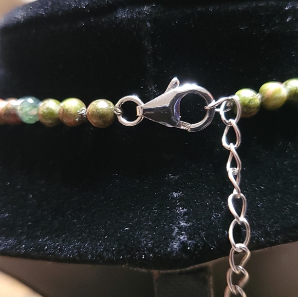 Natural Unakite and Sterling Necklace - Picture 5 of 7